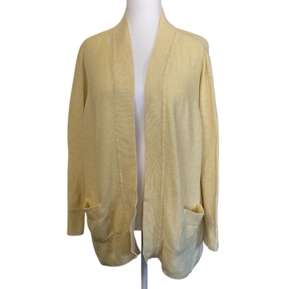 Appleseed’s Linen Blend Open Cardigan Women's 1X Yellow Sweater